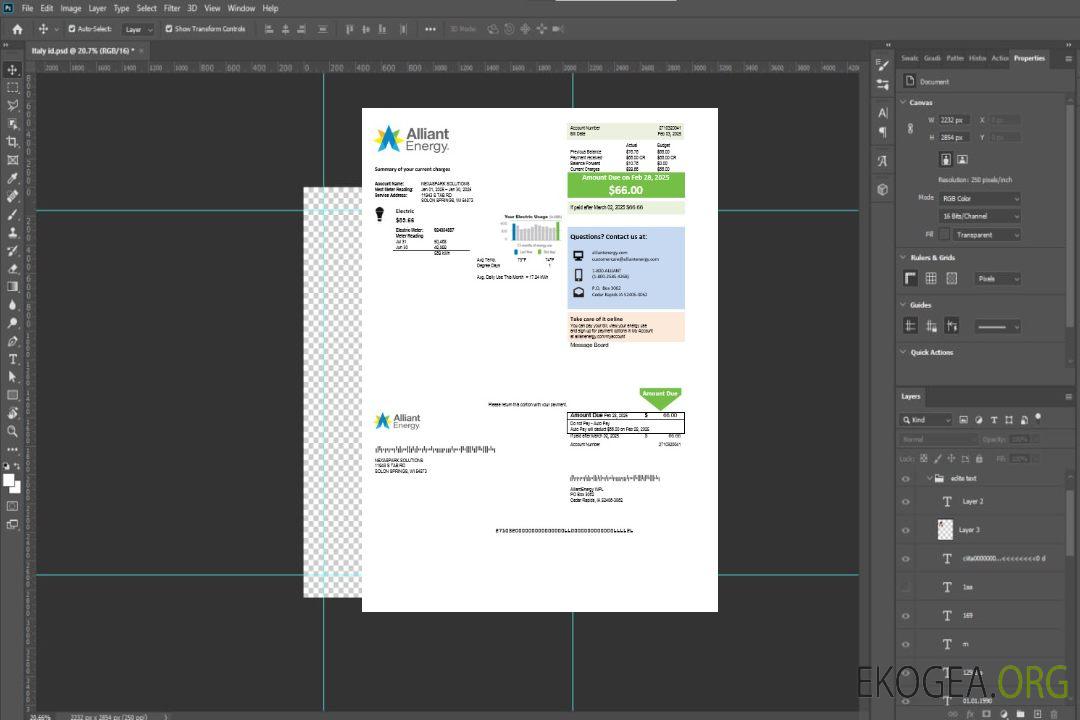 USA Wisconsin Alliant Energy modèle de facture de services publics d'électricité aux formats Word et PDF template